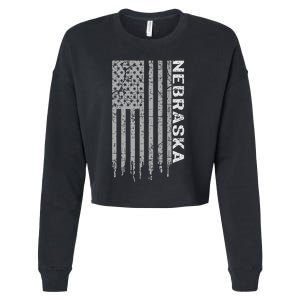 Distressed Usa Flag Patriotic American From Nebraska Cropped Pullover Crew