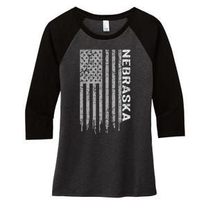 Distressed Usa Flag Patriotic American From Nebraska Women's Tri-Blend 3/4-Sleeve Raglan Shirt