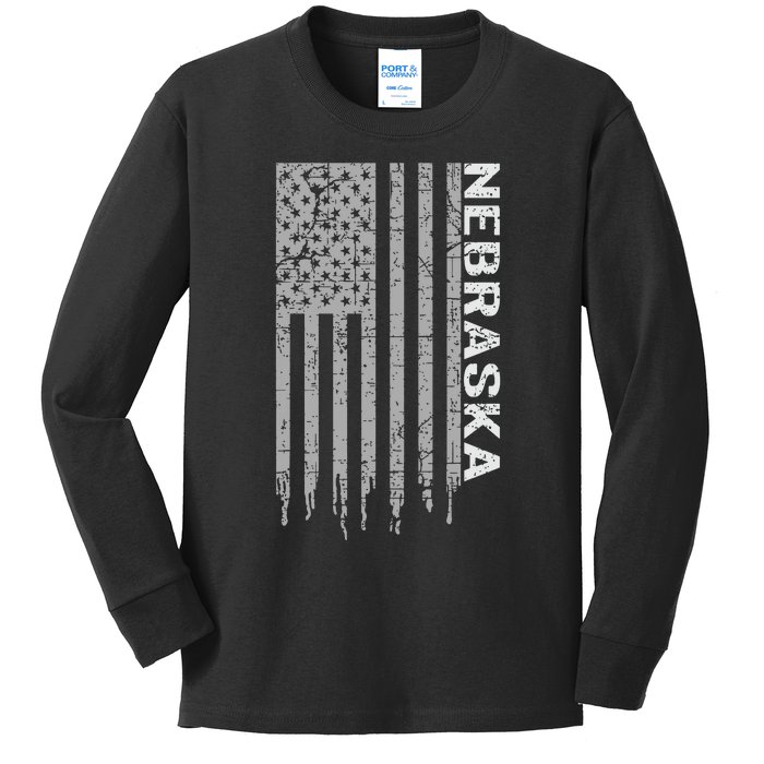 Distressed Usa Flag Patriotic American From Nebraska Kids Long Sleeve Shirt