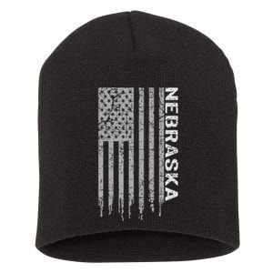 Distressed Usa Flag Patriotic American From Nebraska Short Acrylic Beanie