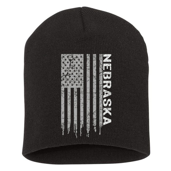 Distressed Usa Flag Patriotic American From Nebraska Short Acrylic Beanie