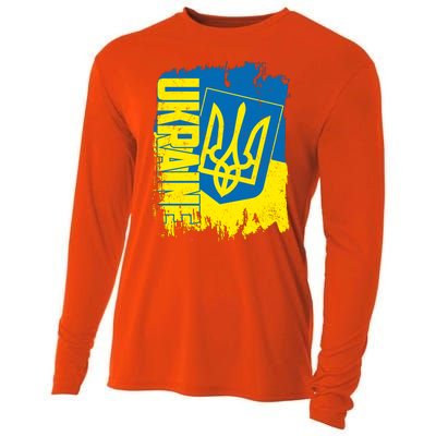 Distressed Ukraine Flag Stand With Support Ukraine Cooling Performance Long Sleeve Crew