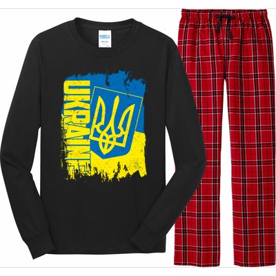 Distressed Ukraine Flag Stand With Support Ukraine Long Sleeve Pajama Set