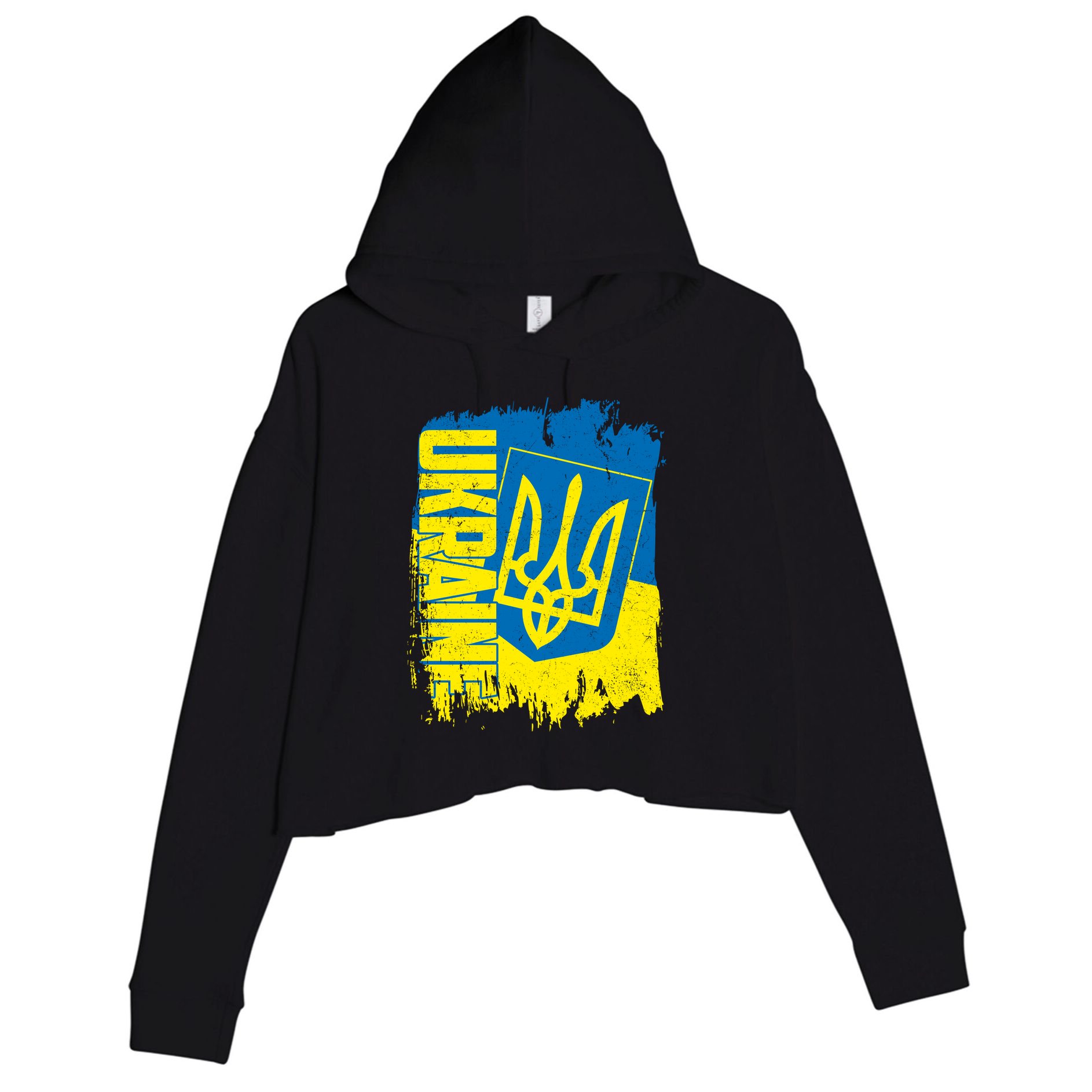 Distressed Ukraine Flag Stand With Support Ukraine Crop Fleece Hoodie