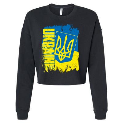 Distressed Ukraine Flag Stand With Support Ukraine Cropped Pullover Crew