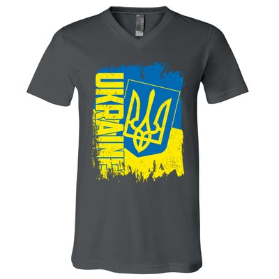 Distressed Ukraine Flag Stand With Support Ukraine V-Neck T-Shirt
