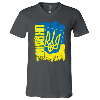 Distressed Ukraine Flag Stand With Support Ukraine V-Neck T-Shirt