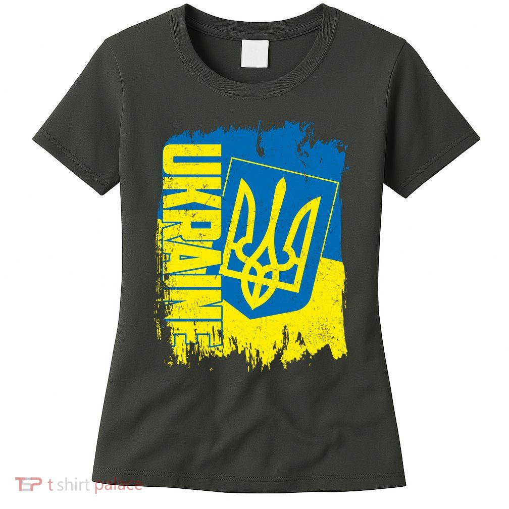 Distressed Ukraine Flag Stand With Support Ukraine Womens T-Shirt