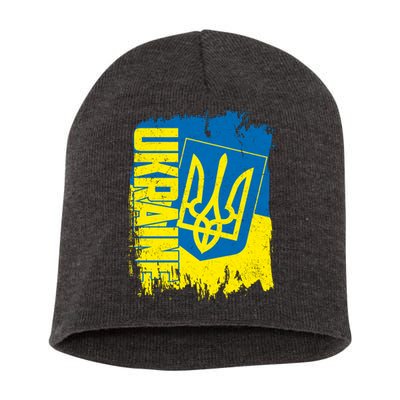 Distressed Ukraine Flag Stand With Support Ukraine Short Acrylic Beanie