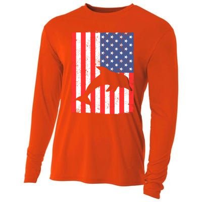 Dolphin Us Flag Independence Day Meaningful Gift Cooling Performance Long Sleeve Crew