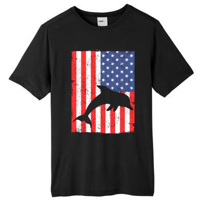 Dolphin Us Flag Independence Day Meaningful Gift Tall Fusion ChromaSoft Performance T-Shirt