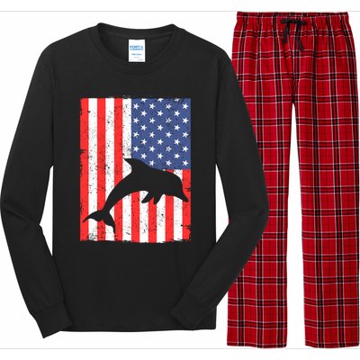 Dolphin Us Flag Independence Day Meaningful Gift Long Sleeve Pajama Set