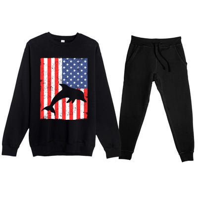 Dolphin Us Flag Independence Day Meaningful Gift Premium Crewneck Sweatsuit Set