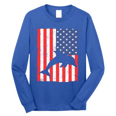 Dolphin Us Flag Independence Day Meaningful Gift Long Sleeve Shirt