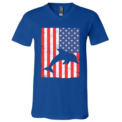 Dolphin Us Flag Independence Day Meaningful Gift V-Neck T-Shirt