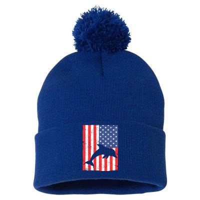 Dolphin Us Flag Independence Day Meaningful Gift Pom Pom 12in Knit Beanie