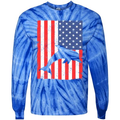 Dolphin Us Flag Independence Day Meaningful Gift Tie-Dye Long Sleeve Shirt