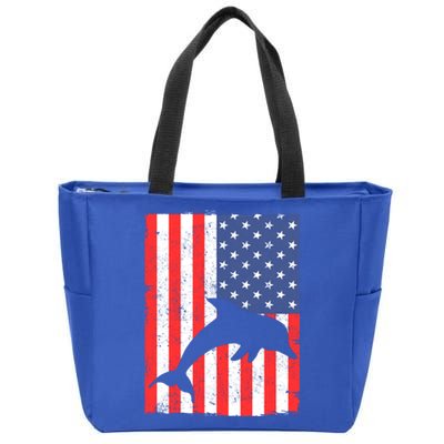 Dolphin Us Flag Independence Day Meaningful Gift Zip Tote Bag