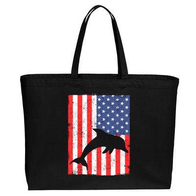 Dolphin Us Flag Independence Day Meaningful Gift Cotton Canvas Jumbo Tote