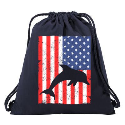 Dolphin Us Flag Independence Day Meaningful Gift Drawstring Bag