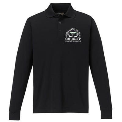 Drink Until Gallagher Cool Funny St Patricks Day Performance Long Sleeve Polo