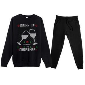 Drink Up Grinches It Is Christmas Premium Crewneck Sweatsuit Set