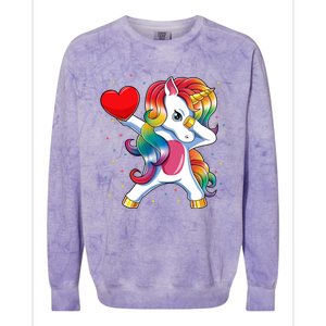 Dabbing Unicorn Heart Funny Valentines Day Gift Colorblast Crewneck Sweatshirt