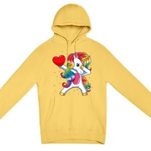 Dabbing Unicorn Heart Funny Valentines Day Gift Premium Pullover Hoodie