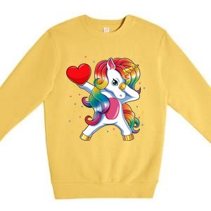 Dabbing Unicorn Heart Funny Valentines Day Gift Premium Crewneck Sweatshirt