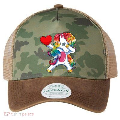 Dabbing Unicorn Heart Funny Valentines Day Gift Legacy Tie Dye Trucker Hat