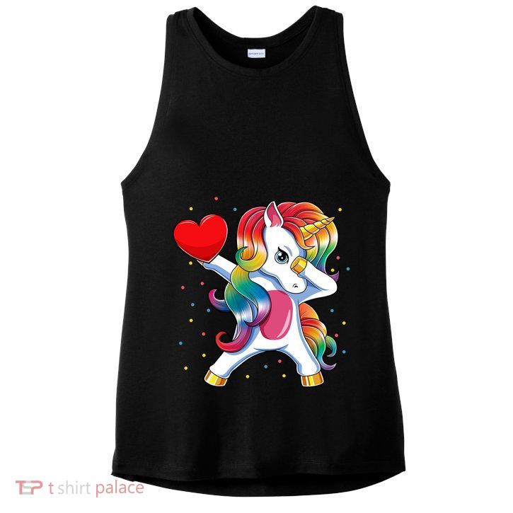 Dabbing Unicorn Heart Funny Valentines Day Gift Ladies PosiCharge Tri-Blend Wicking Tank