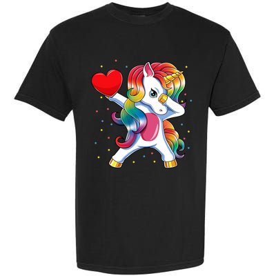 Dabbing Unicorn Heart Funny Valentines Day Gift Garment-Dyed Heavyweight T-Shirt