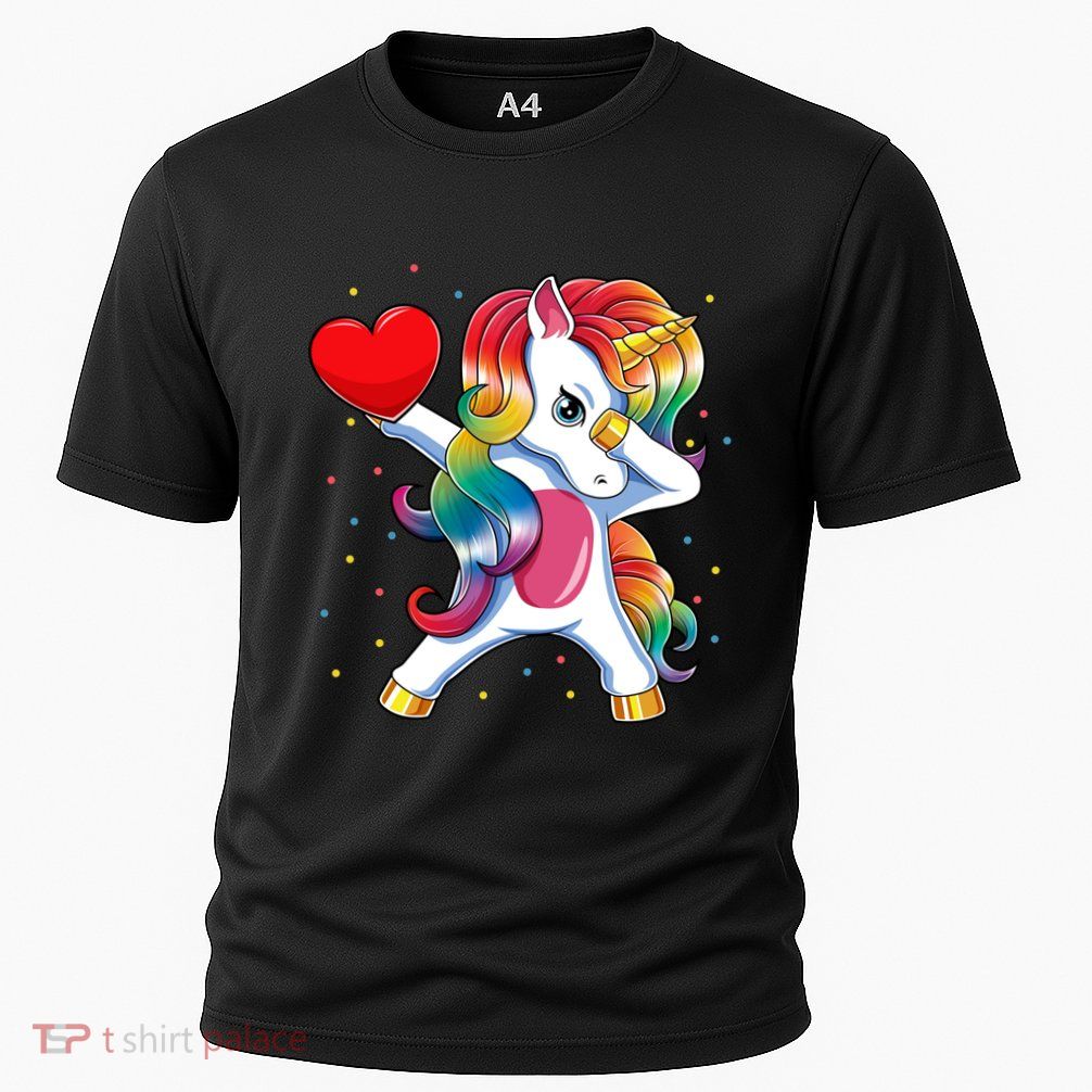 Dabbing Unicorn Heart Funny Valentines Day Gift Performance Shirt