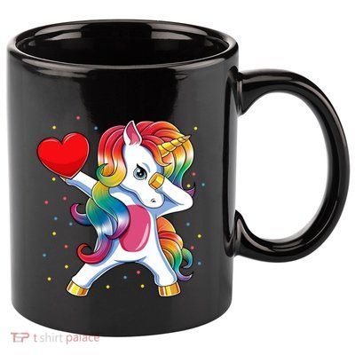 Dabbing Unicorn Heart Funny Valentines Day Gift 11oz C Handle Ceramic Mug