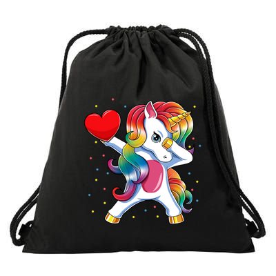 Dabbing Unicorn Heart Funny Valentines Day Gift Drawstring Bag