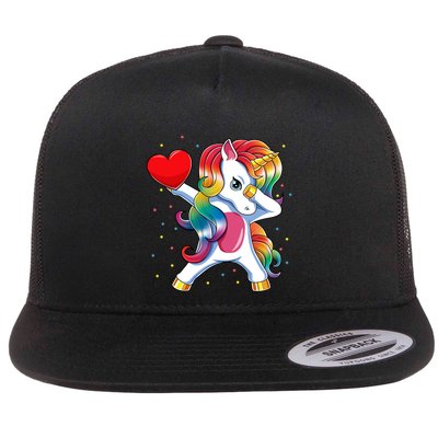 Dabbing Unicorn Heart Funny Valentines Day Gift Flatbill Hat