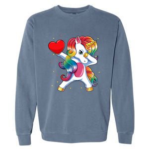 Dabbing Unicorn Heart Funny Valentines Day Gift Garment-Dyed Sweatshirt