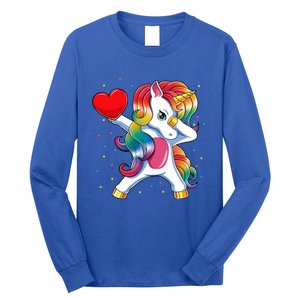 Dabbing Unicorn Heart Funny Valentines Day Gift Long Sleeve Shirt