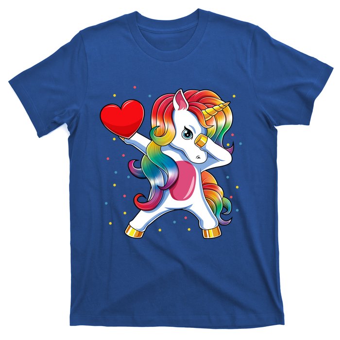 Dabbing Unicorn Heart Funny Valentines Day Gift T-Shirt