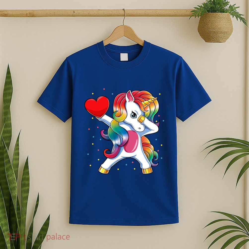 Dabbing Unicorn Heart Funny Valentines Day Gift T-Shirt