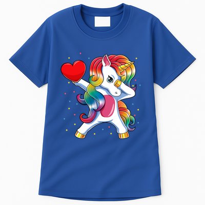Dabbing Unicorn Heart Funny Valentines Day Gift Tall T-Shirt