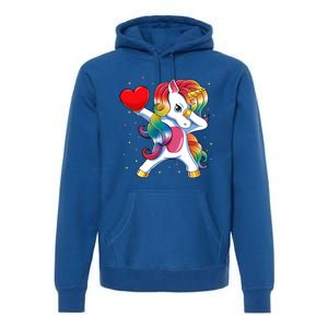 Dabbing Unicorn Heart Funny Valentines Day Gift Premium Hoodie