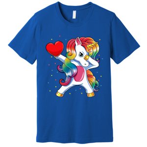 Dabbing Unicorn Heart Funny Valentines Day Gift Premium T-Shirt