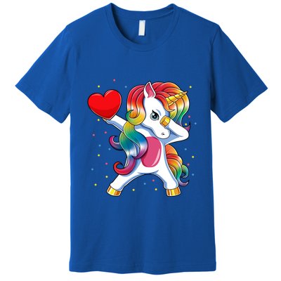 Dabbing Unicorn Heart Funny Valentines Day Gift Premium T-Shirt