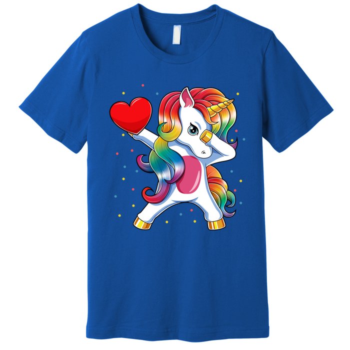 Dabbing Unicorn Heart Funny Valentines Day Gift Premium T-Shirt