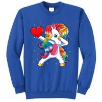 Dabbing Unicorn Heart Funny Valentines Day Gift Tall Sweatshirt