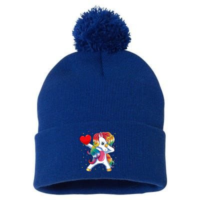 Dabbing Unicorn Heart Funny Valentines Day Gift Pom Pom 12in Knit Beanie