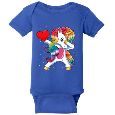 Dabbing Unicorn Heart Funny Valentines Day Gift Baby Bodysuit