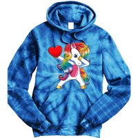 Dabbing Unicorn Heart Funny Valentines Day Gift Tie Dye Hoodie