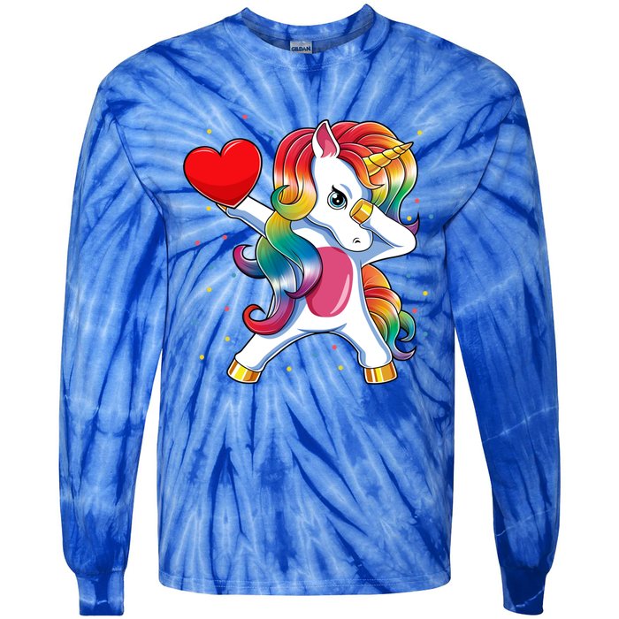 Dabbing Unicorn Heart Funny Valentines Day Gift Tie-Dye Long Sleeve Shirt